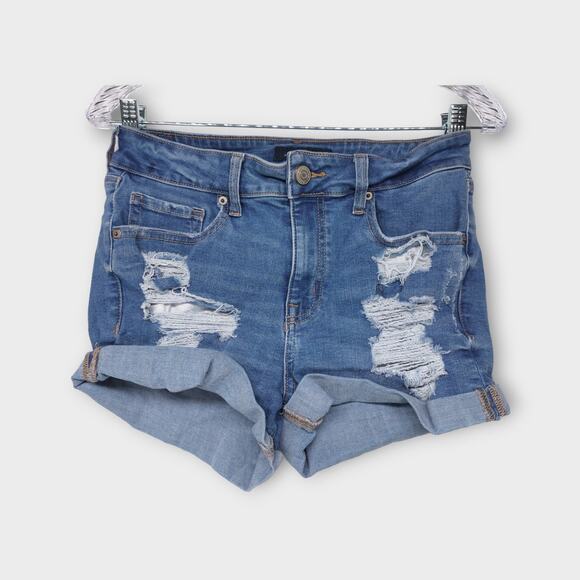 Aeropostale Pants - Womens Aeropostale High Rise Midi Distressed Blue Jean Shorts Size 8